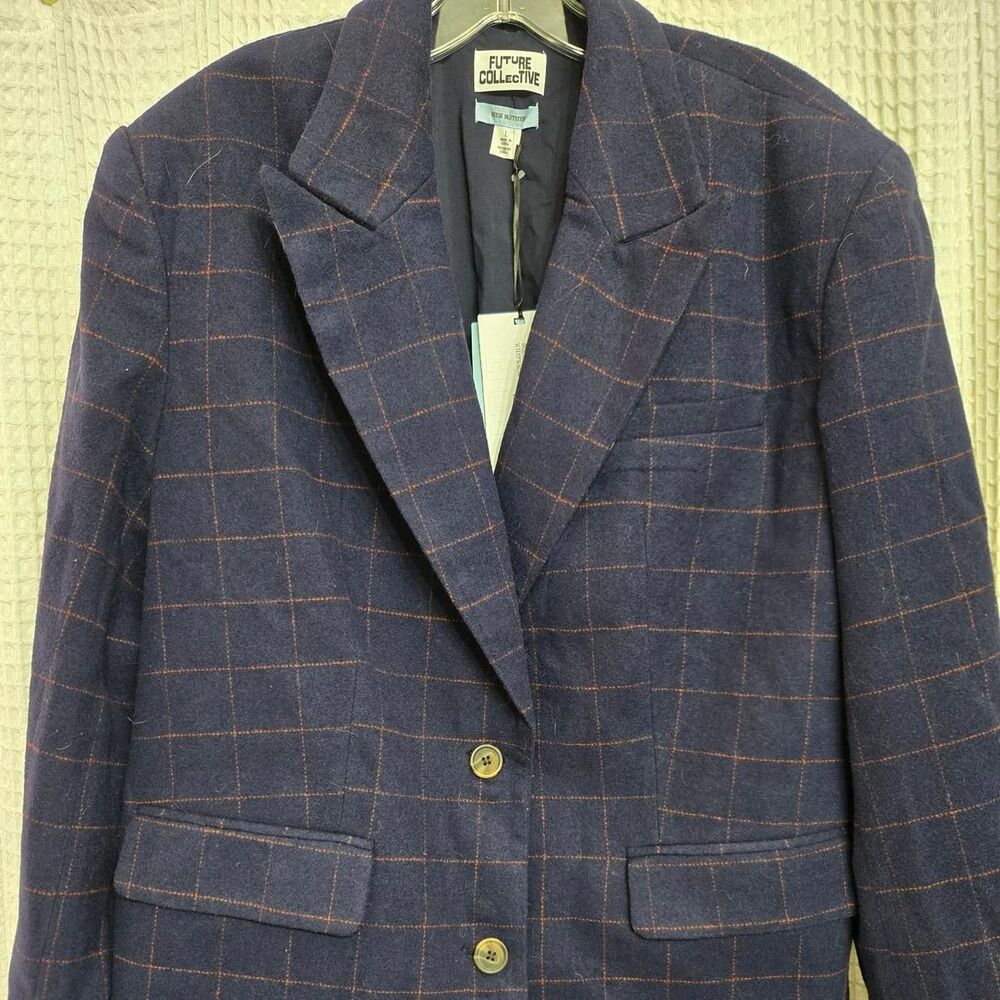 Future Collective Women's Wool Navy and Blue Jacket